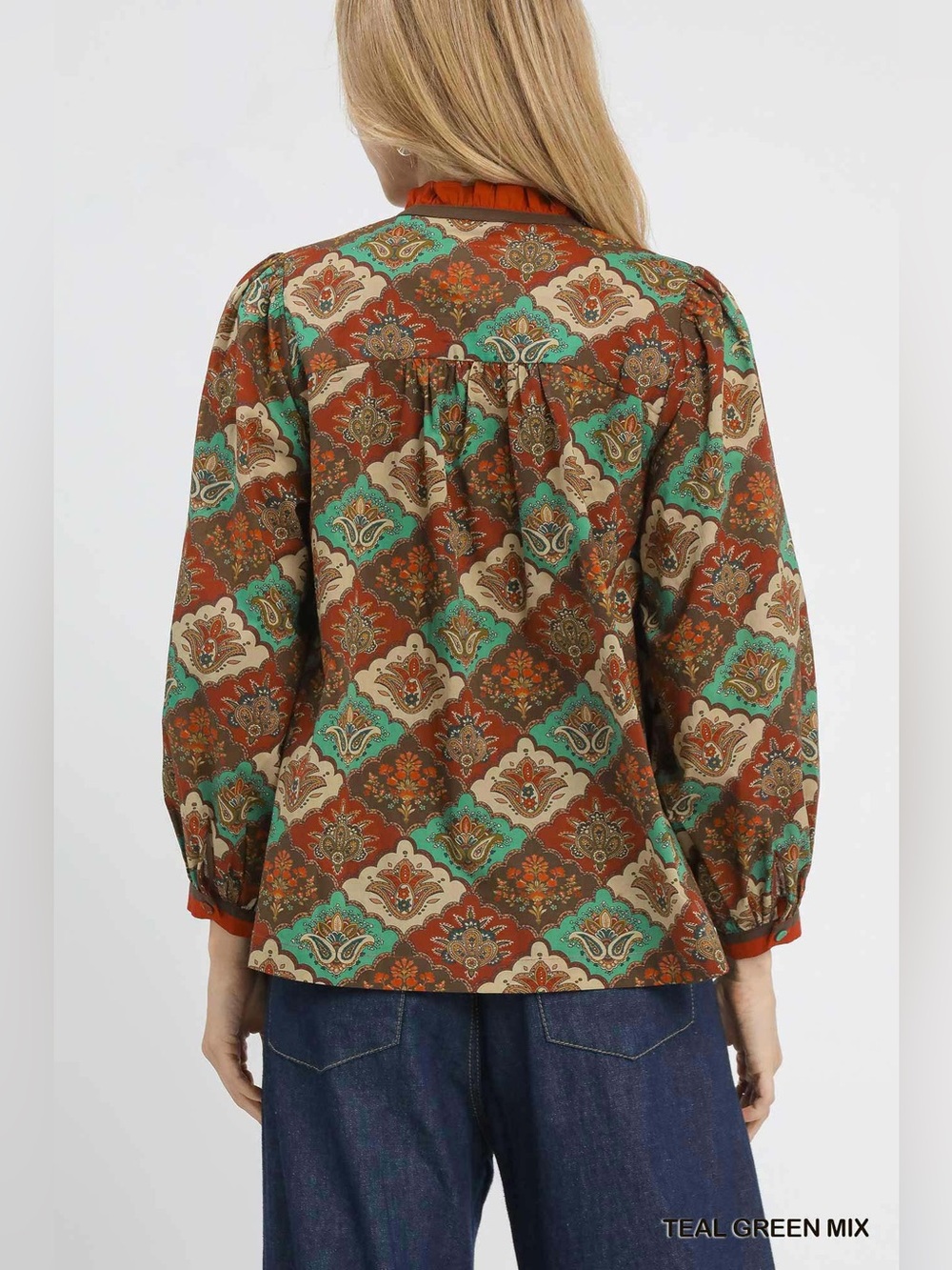 Umgee Abstract Print Ruffle Neck Top🛍️ - Picture 4 of 5